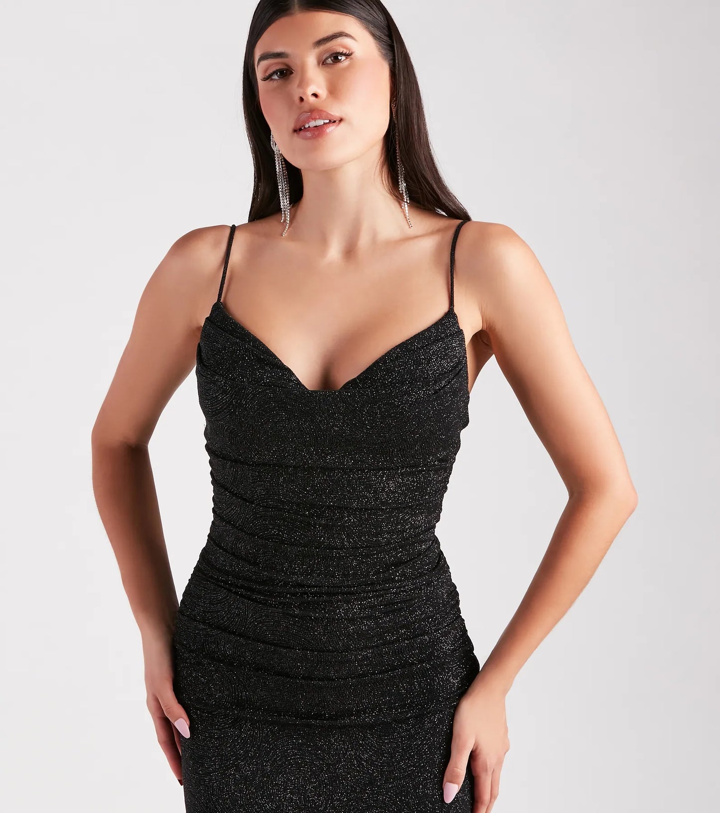 Tamora Formal Glitter Plunge Mermaid Dress
