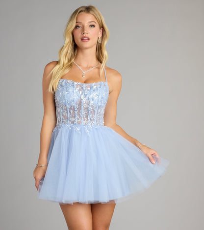 Elodie Floral Embroidered Mesh Skater Dress