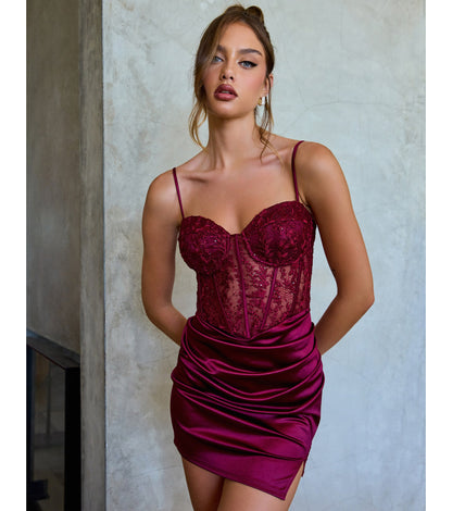 Brandy Sleeveless Lace Satin Bodycon Mini Dress