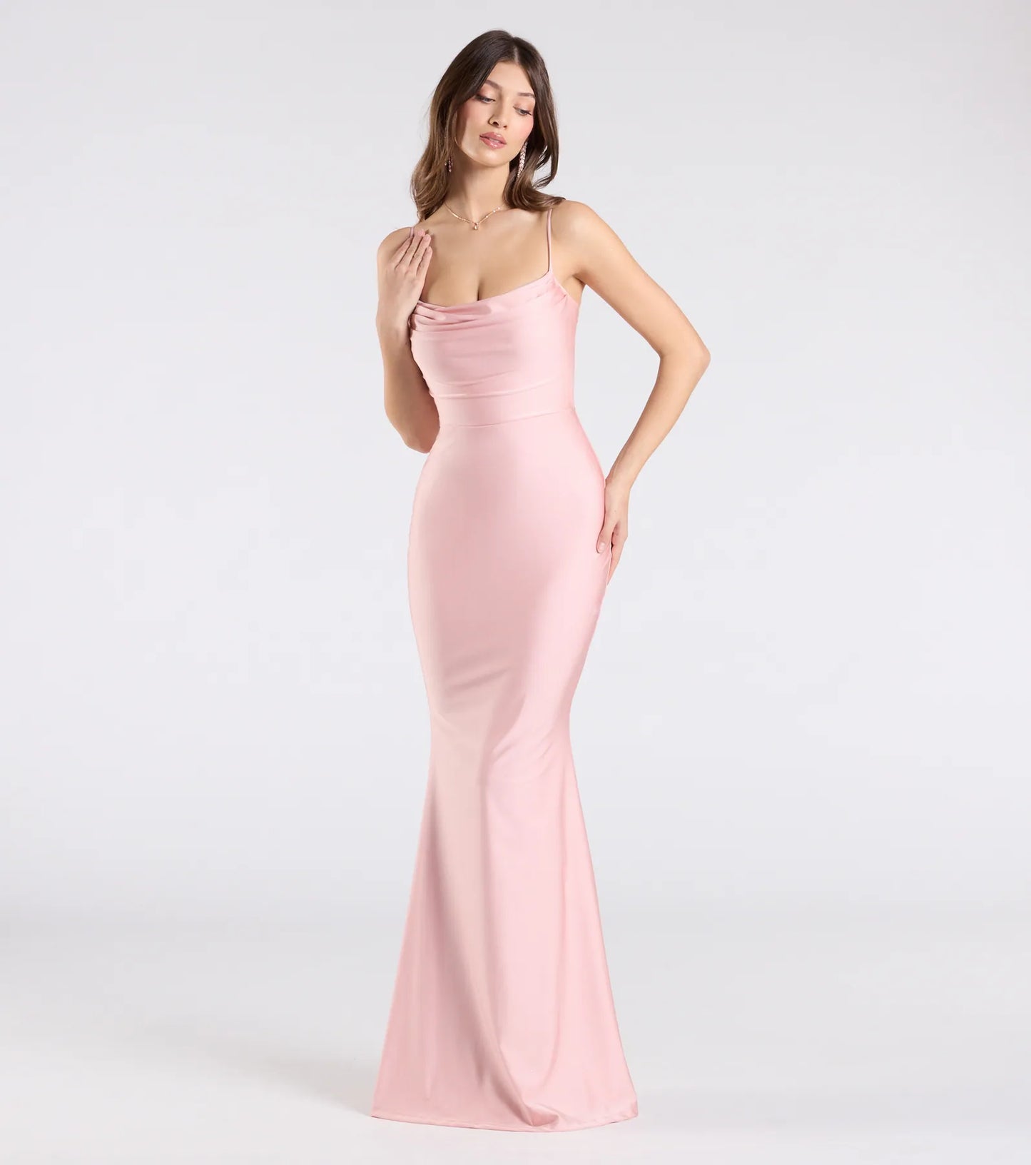 Delia Formal Cowl Neck Long Dress