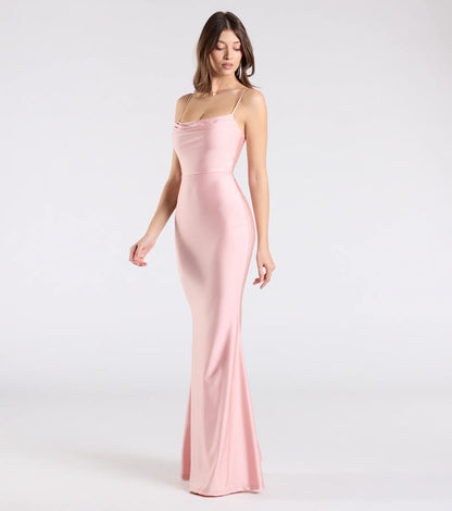 Delia Formal Cowl Neck Long Dress