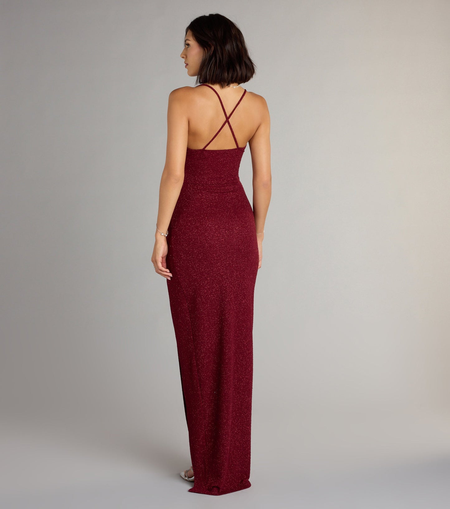 Amirah Formal Glitter Cowl Neck Column Dress