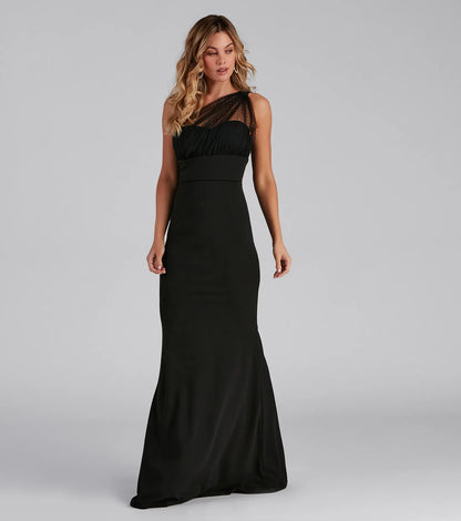 Dakota Formal One-Shoulder Swiss Dot Dress