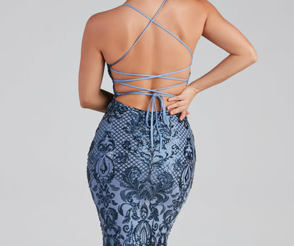 Jayce Sequin Lace-Up Mermaid Formal Dress