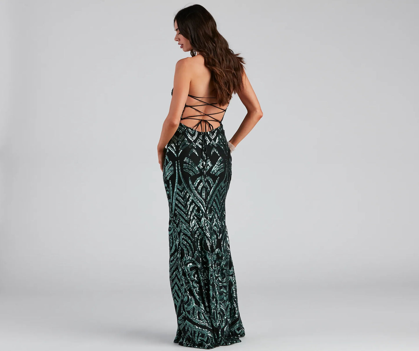 Cassy Formal Sequin Lace Up Dress