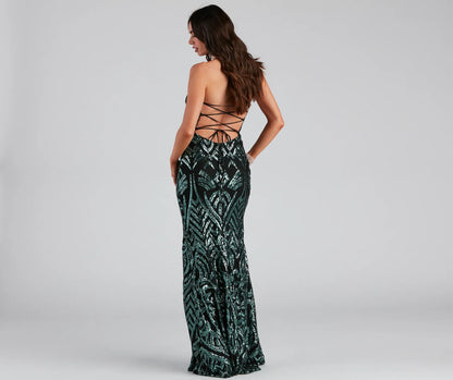 Cassy Formal Sequin Lace Up Dress