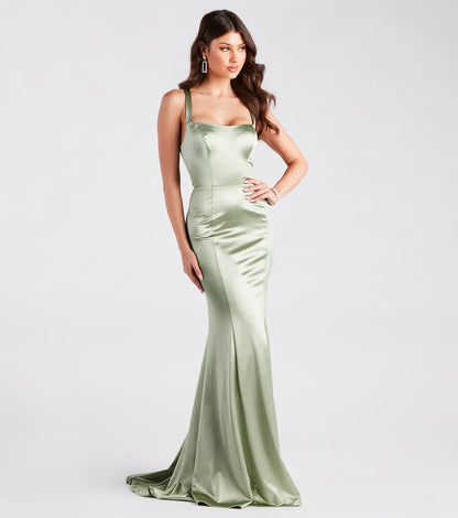 Cassie Formal Satin Lace-Up Mermaid Dress