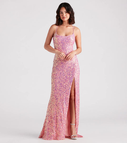 Emmeline Iridescent Sequin A-Line Formal Dress