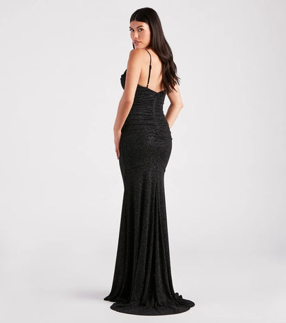 Tamora Formal Glitter Plunge Mermaid Dress