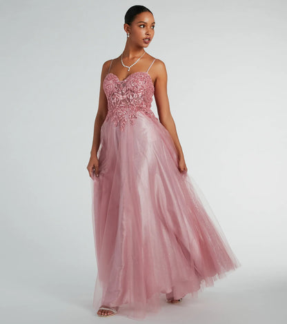 Aila Sweetheart Beaded A-Line Glitter Formal Dress