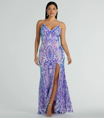Catherine V-Neck Slit Mermaid Sequin Formal Dress