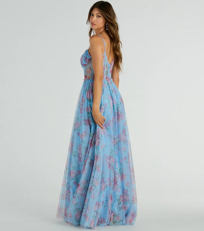 Haylie Corset A-Line Floral Tulle Formal Dress