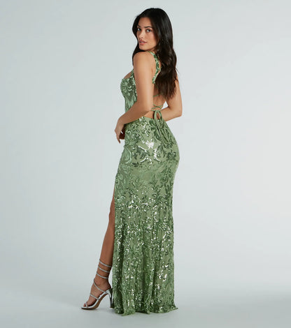 Moira Lace-Up Sequin Formal Dress