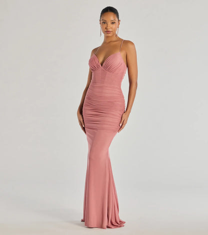 Lexi Formal Mesh Lace-Up Mermaid Long Dress