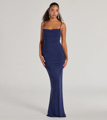 Julane Cowl Neck Ruched Column Dress