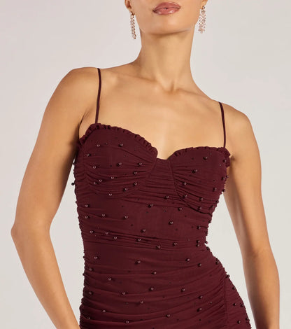 Milena Faux Pearl Mesh High Slit Mermaid Dress
