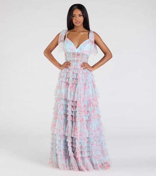 Catrina Corset A-Line Floral Mesh Formal Dress