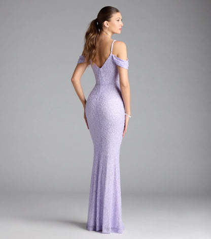 Faye Cold Shoulder Mermaid Beaded Formal Dress
