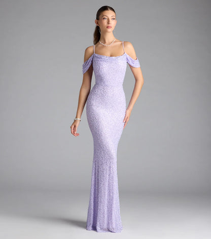 Faye Cold Shoulder Mermaid Beaded Formal Dress