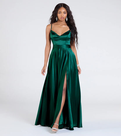 Emilie Satin Tie-Back A-Line Formal Dress