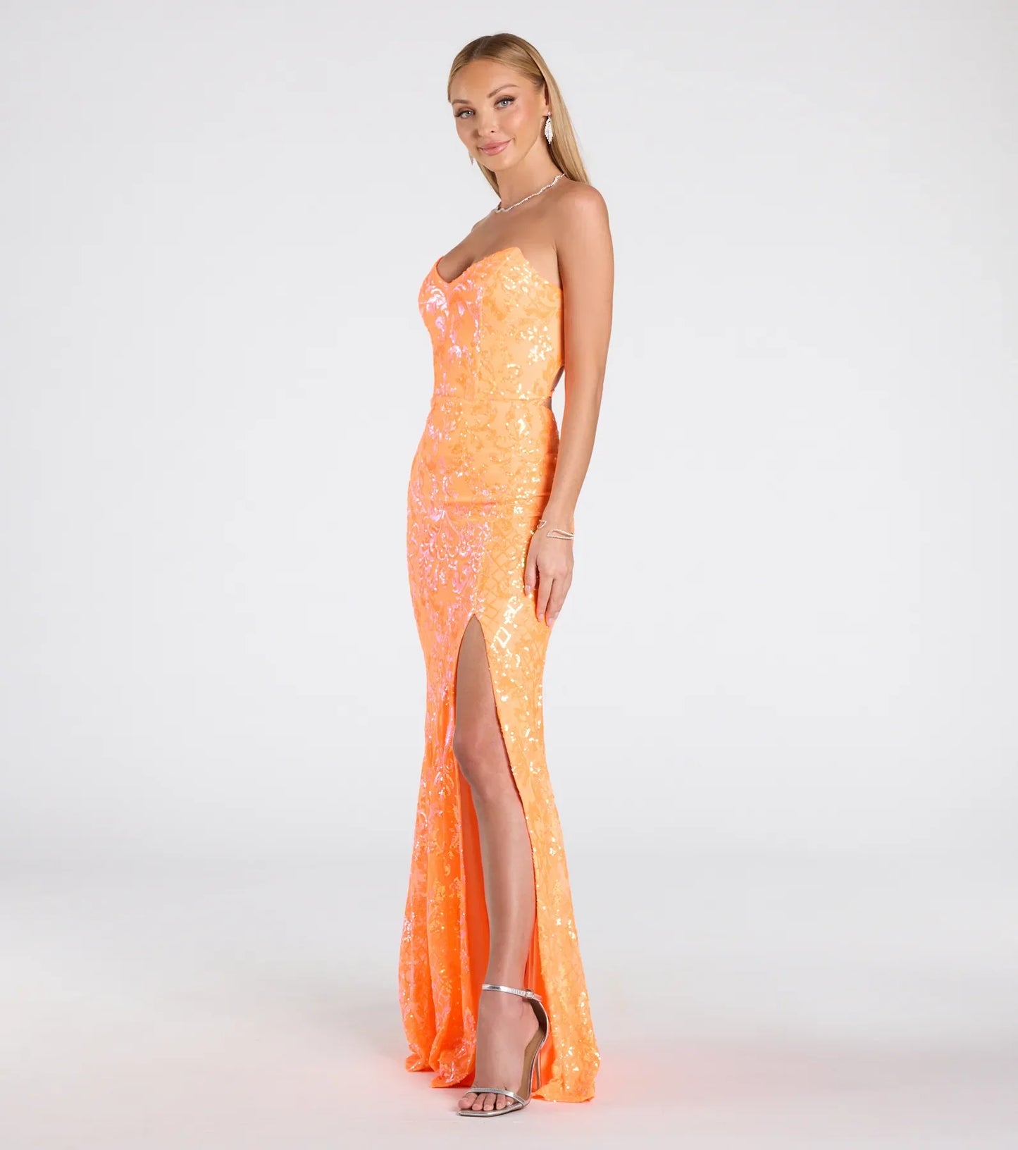 Chandler Strapless Lace-Up Sequin Formal Dress