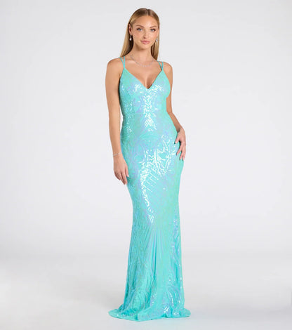 Liana Formal Sequin Scroll Mermaid Dress