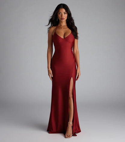 Becky V-Neck Tie-Back Slit Mermaid Dress