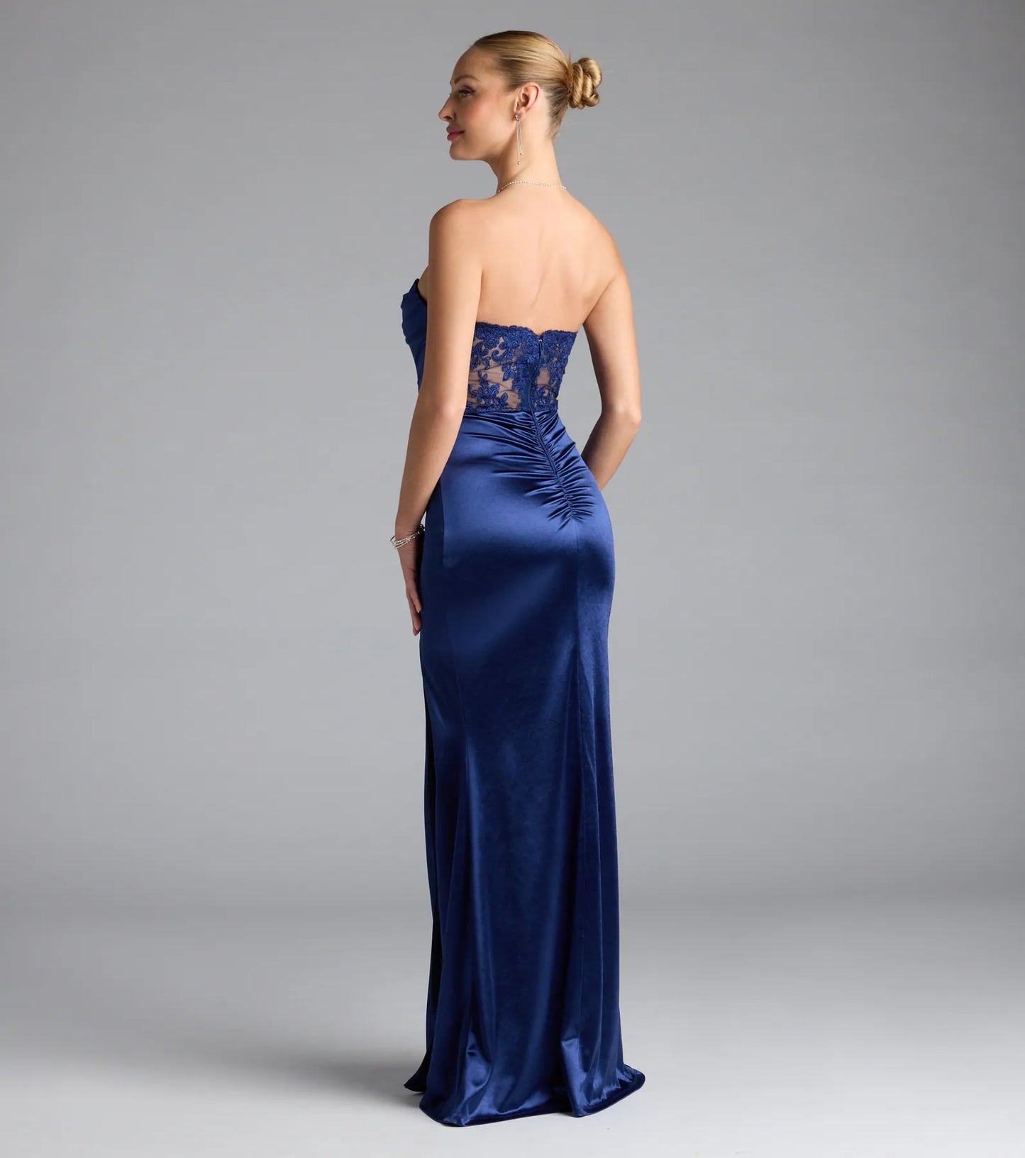 Paula Satin Strapless High Slit Mermaid Dress