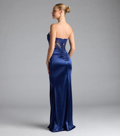 Paula Satin Strapless High Slit Mermaid Dress