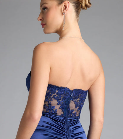 Paula Satin Strapless High Slit Mermaid Dress