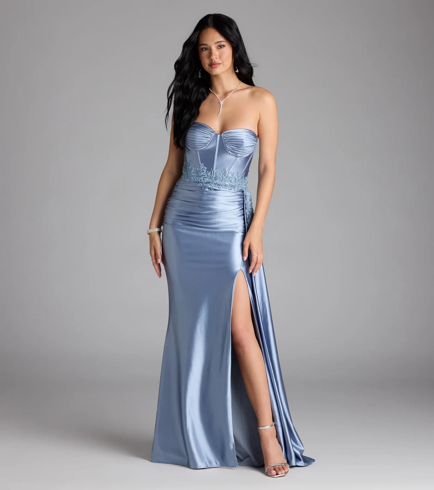 Christiane Corset Satin Formal Dress With Sash