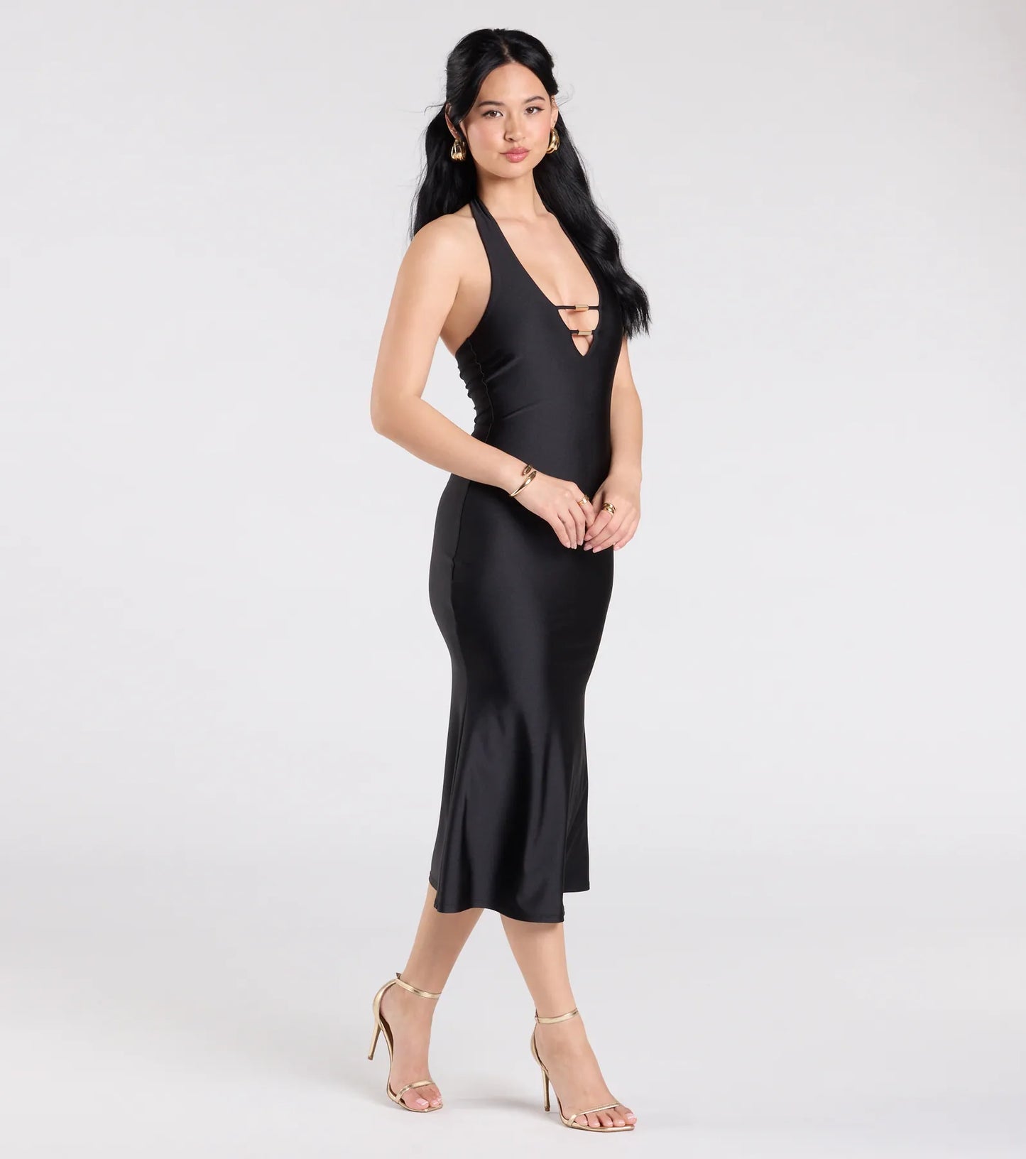 Radiantly Flawless Halter Mermaid Midi Dress