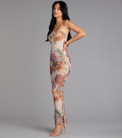 Bloom Season Floral Mesh Maxi Tube Dress
