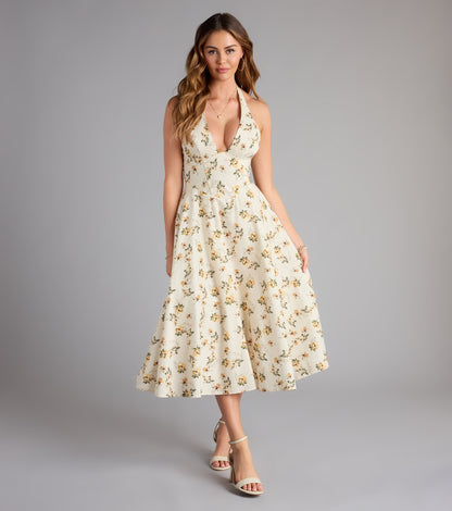 Set For Spring Halter Corset Floral Midi Dress