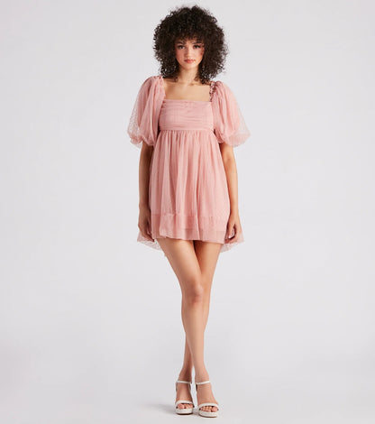 Whimsical Muse Chiffon Swiss Dot Skater Dress