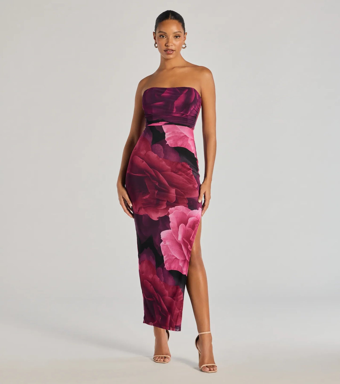 Floral Passion Sleeveless Lace-Up Maxi Dress