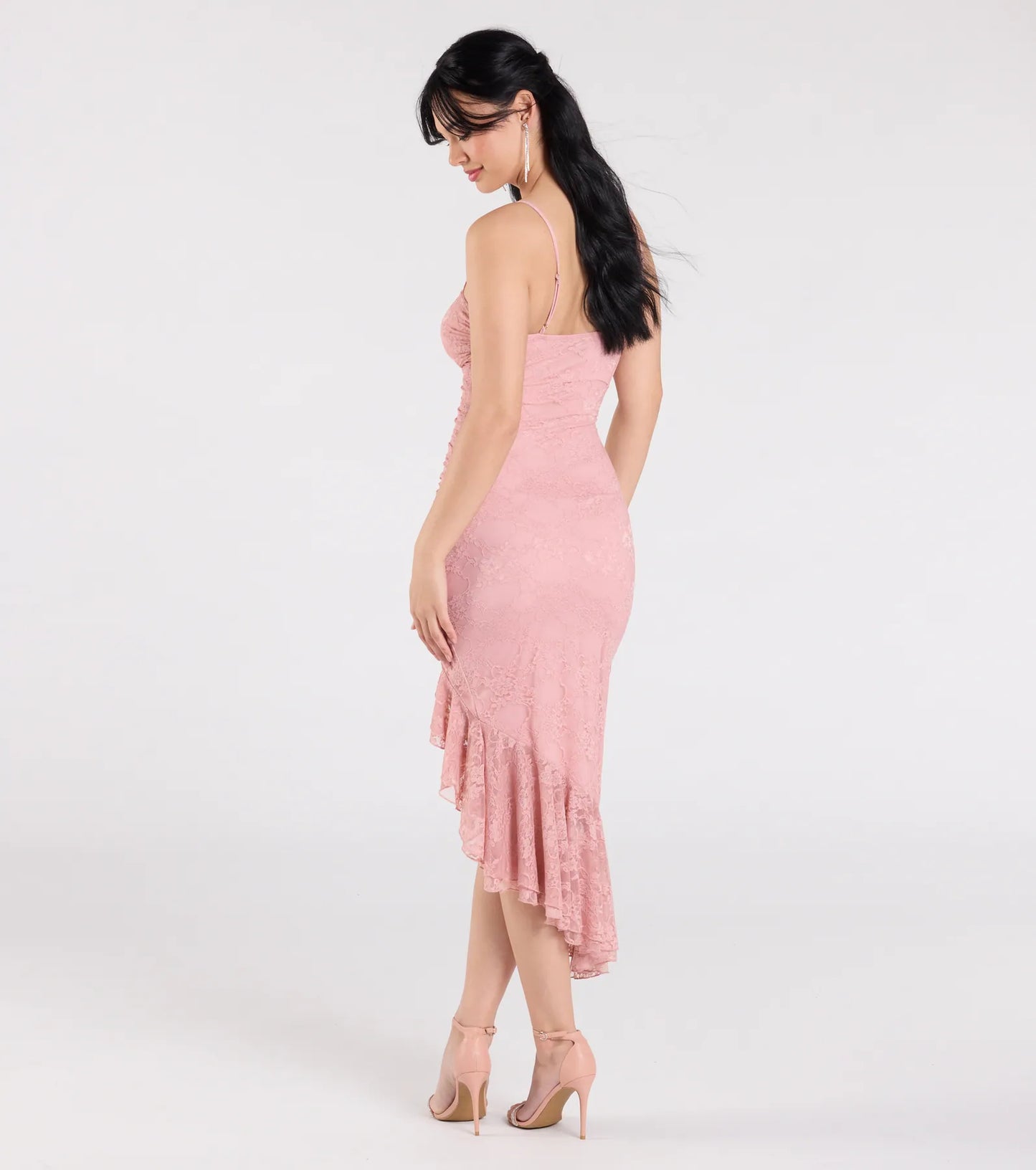Enchanted Moment Floral Ruffled Lace Midi Dress