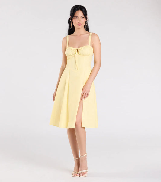 Playful And Pretty Corset Lace-Up Midi Dress