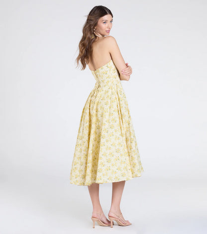 Set For Spring Halter Corset Floral Midi Dress