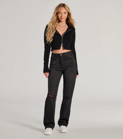 High-Rise Distressed Boyfriend Jeans