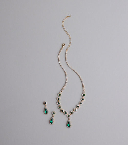 Luxe Look Gemstone Necklace And Earrings Set
