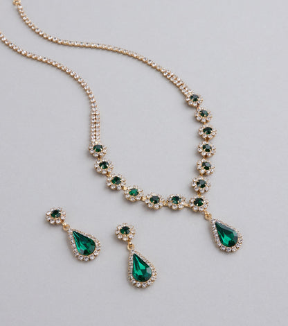 Luxe Look Gemstone Necklace And Earrings Set