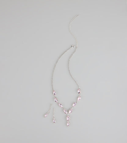 Stunning Glitz Gemstone Necklace And Earrings Set