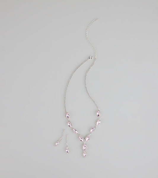 Stunning Glitz Gemstone Necklace And Earrings Set