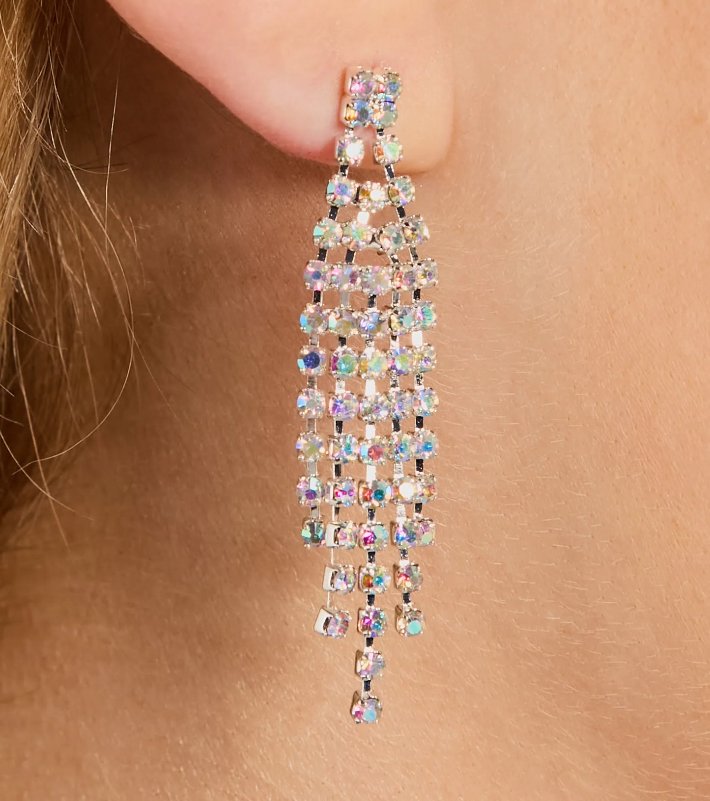 Glitzy Shine Iridescent Rhinestone Necklace And Earrings Set