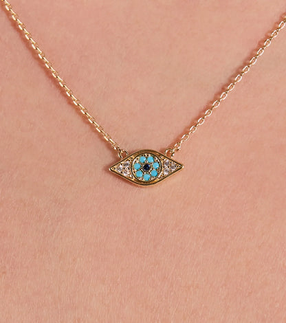 Dainty Cubic Zirconia Evil Eye Charm Necklace