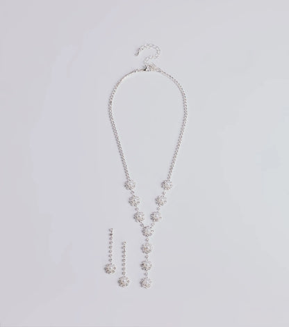 Truly Glam Rhinestone and Pearl Lariat Necklace Set