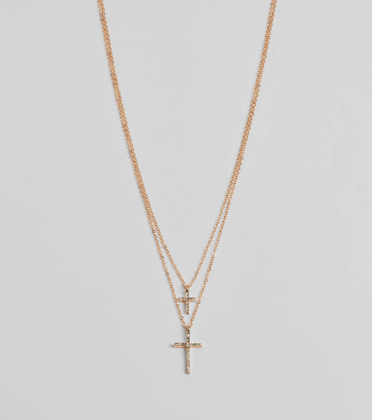 Chic Rhinestone Cross Charm Layered Necklace