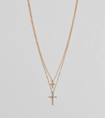 Chic Rhinestone Cross Charm Layered Necklace