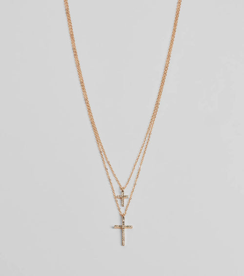 Chic Rhinestone Cross Charm Layered Necklace